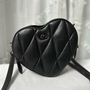 Coach black quilted leather heart crossbody bag